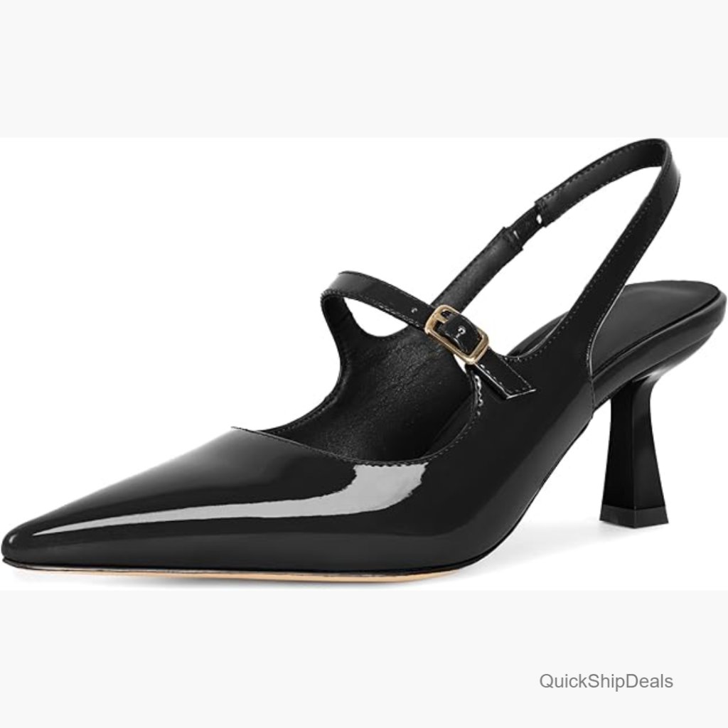 Patent Leather Kitten Heels, Pointed Toe Slingback Pumps Wedding Dress Shoes